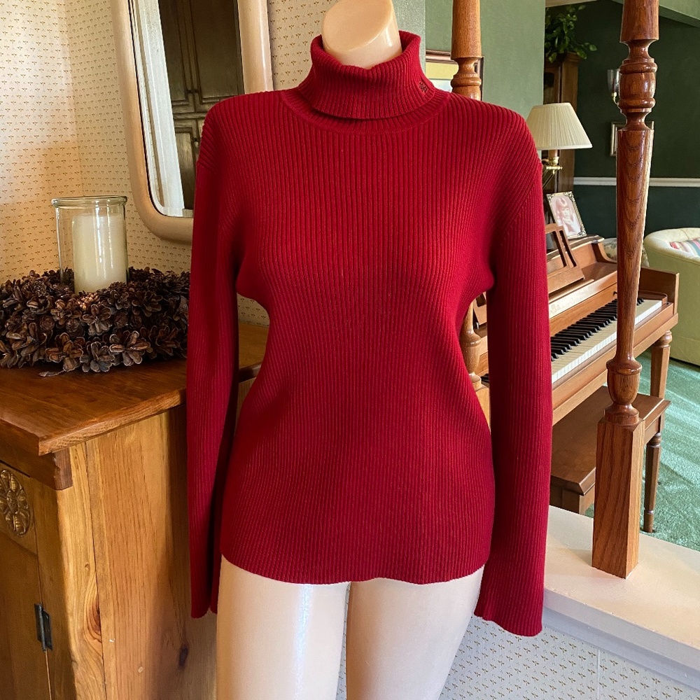 Ralph Lauren Cotton Ribbed Knit Turtleneck Top